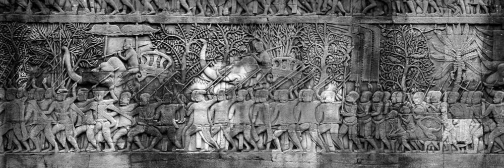 Carved temple wall in angkor wat