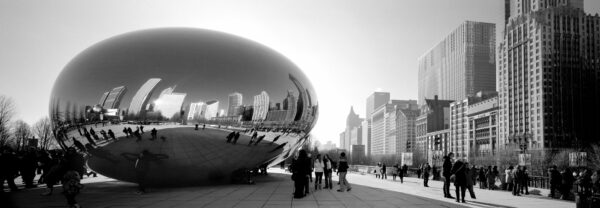 Cloud Gate in chicago and the skyline