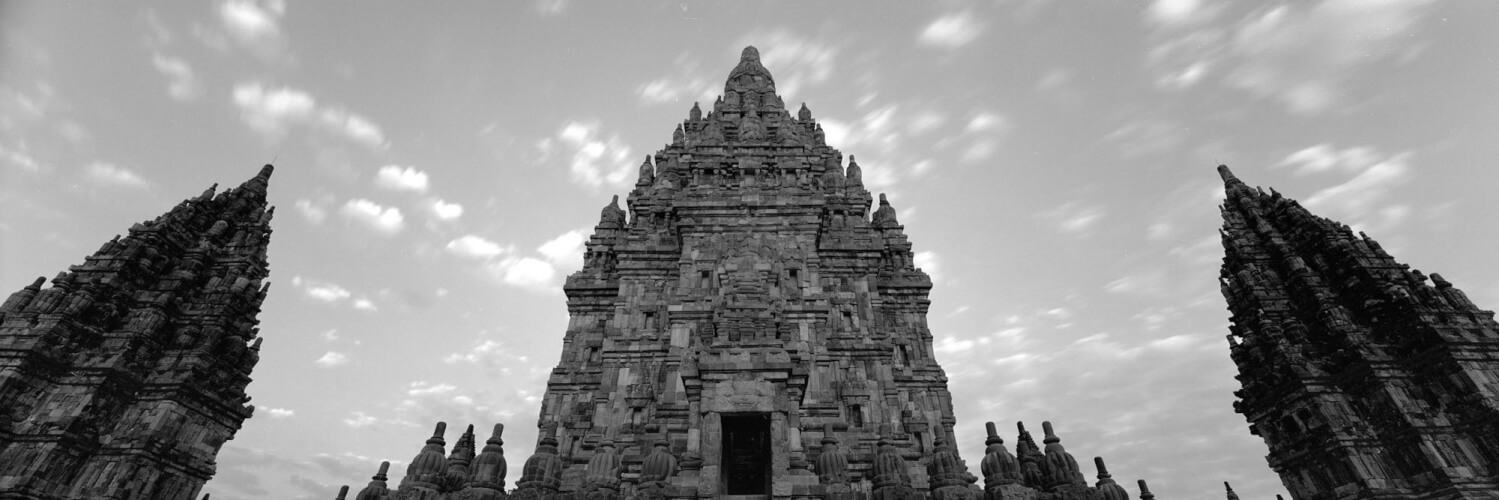 Temple in indonesia black and white