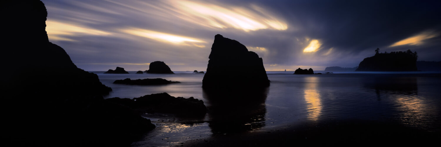 Long exposure sunset on Ruby beach on the Olympic peninsula