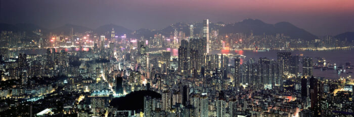 Hong Kong and Kowloon skyline from Beacon hill at night
