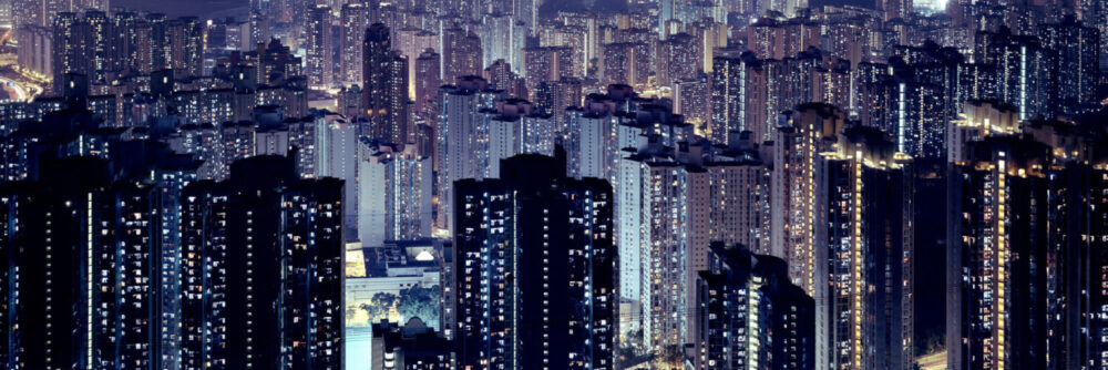 Hong Kong skyscapers at night