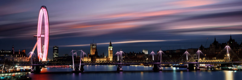 The London Eye and houses of parliament in Westminster