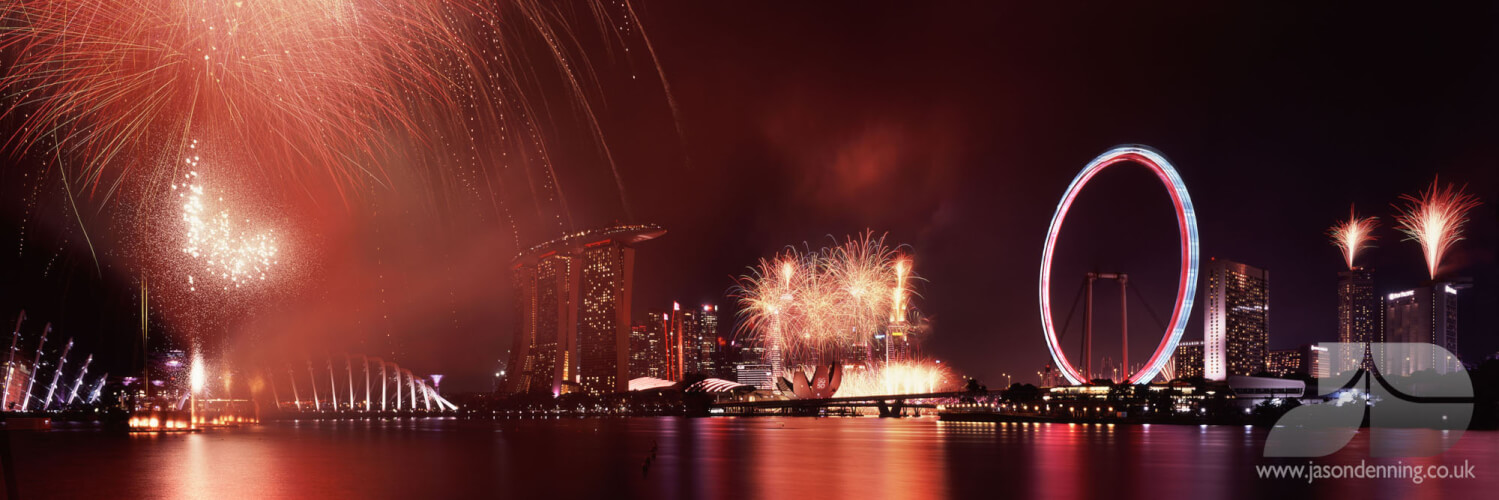 Singapore skyline with fireworks for the national day parade sg50