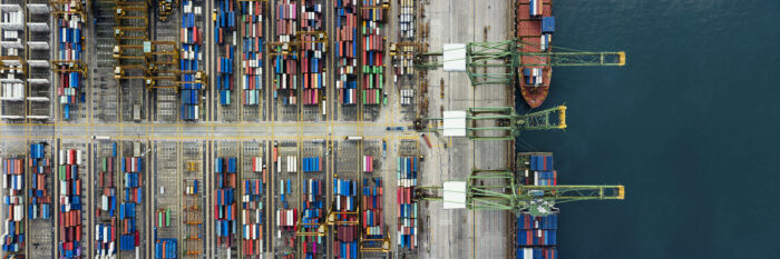 aerial of a shipping port in Asia