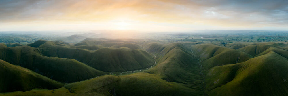 A panoramic aerial print of Howgill fells and the calf in cumbria