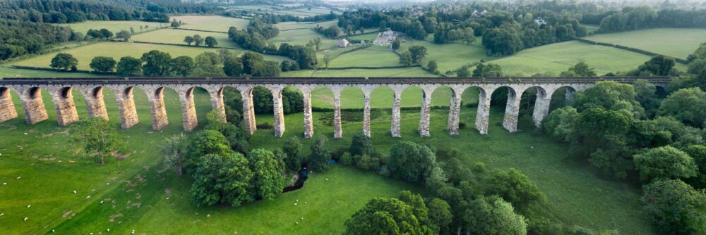 Aerialpanoramic prints a train viaduct