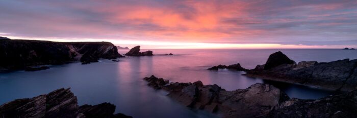 panoramic print of sunset on the single peninsula