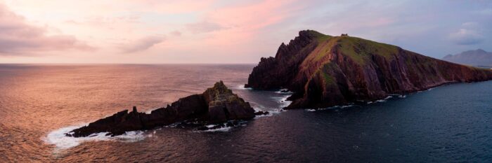 Aerial photograph of the cliffs at sunset on the dingle peninsula