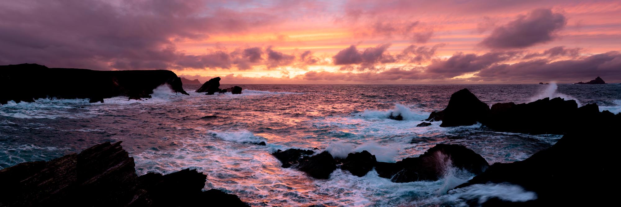 a panoramic print of sunset on the dingle peninsula on a stormy day