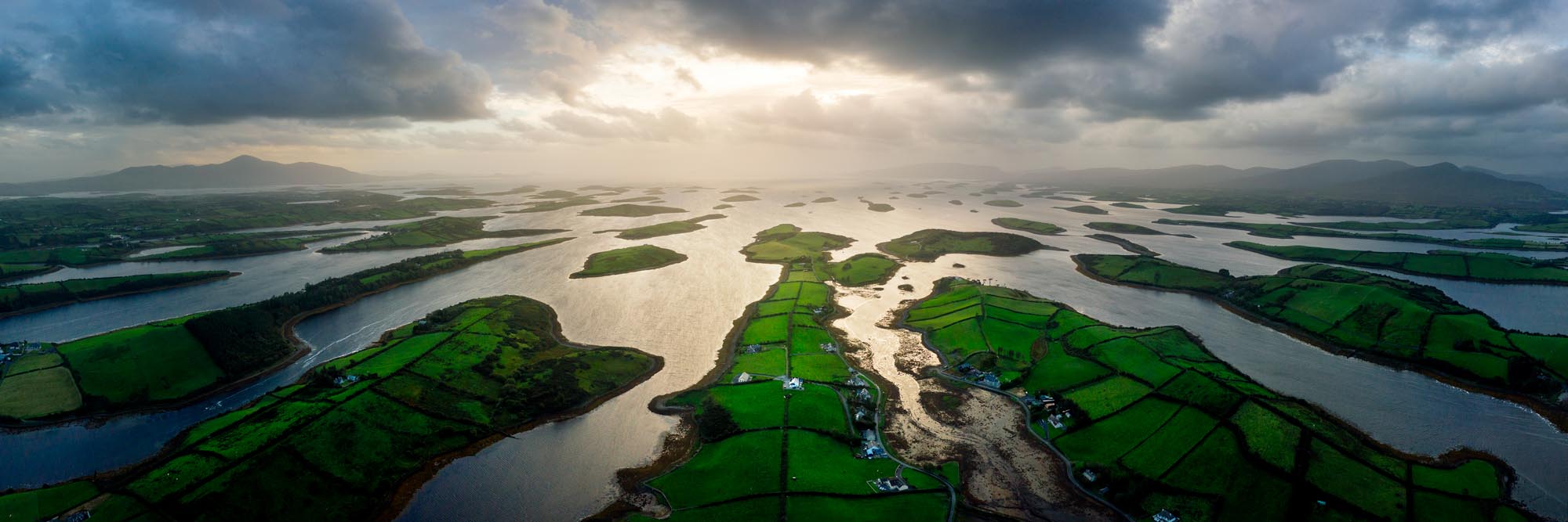 aerial panoramic print of clew bay in Ireland