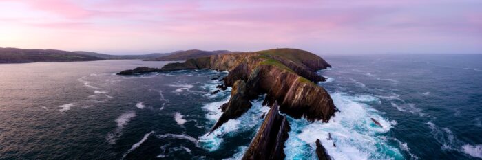 aerial panoramic print of brow head at sunset in Ireland