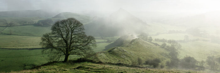 Panoramic print of the peak district as the fog clears