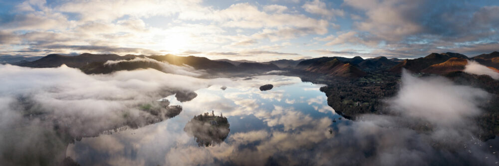 panoramic print of Derwentwater at sunrise