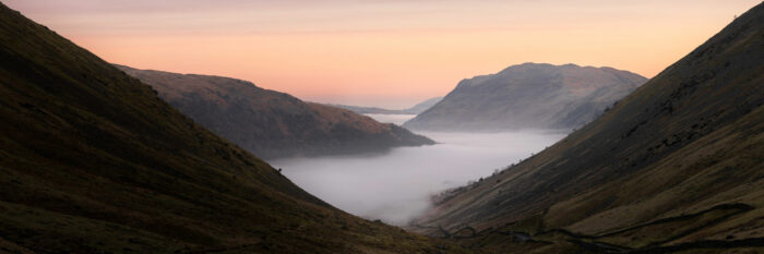 kirkstone pass view of Patterdale valley during a cloud inversion at sunrise