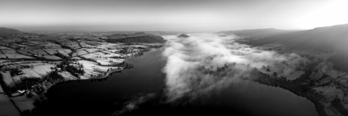 Aerial b&w of Ullswater in the Lake District