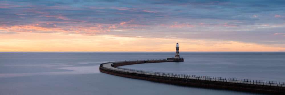 Panorama of the Poker Pier and Lighthouse on the Sunderland coast at sunrise