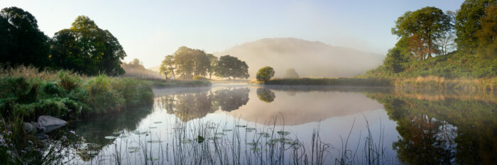 River Brathay on a misty morning in the Lake District Skelwith Bridge Ambleside