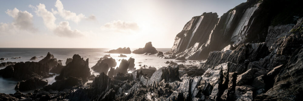 Panorama of Ayrmer cove in south hams Devon