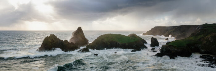 Panorama of the dramatic Cornwall coast at kynance cove