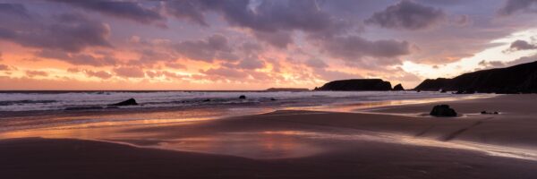 Marloes Sands beach at sunset on the Pembrokeshire Coast