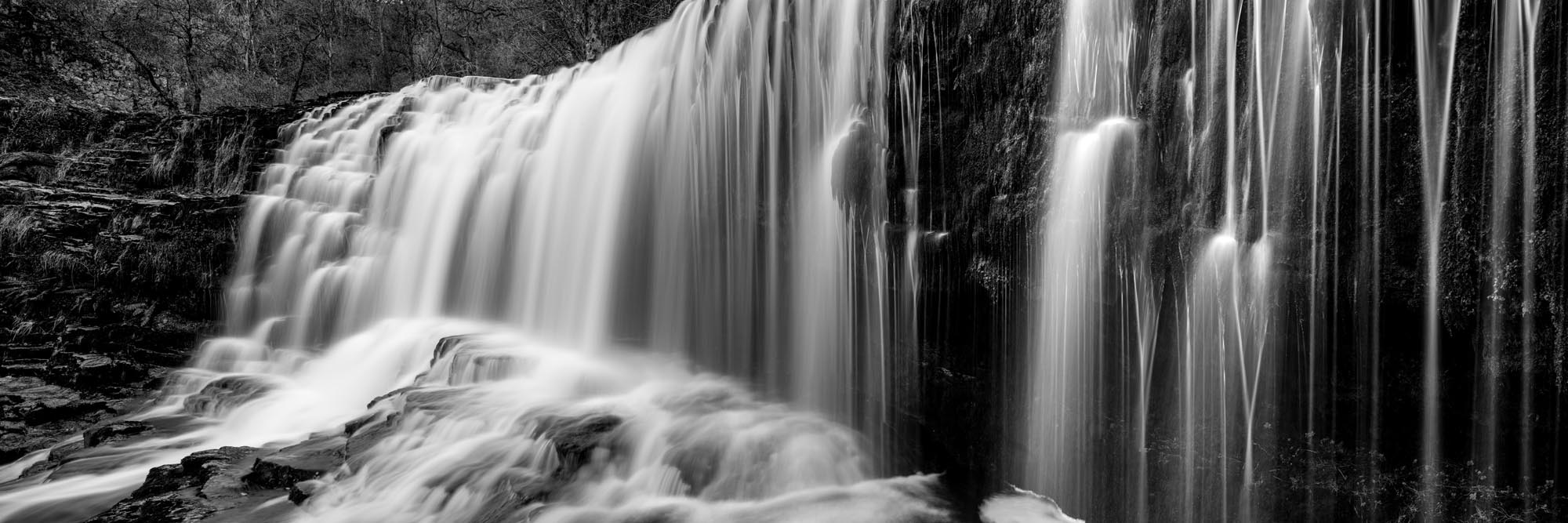 Four falls Brecon Beacons black and white panorama