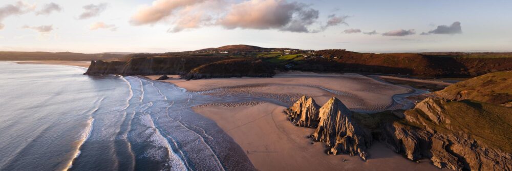 Gower Peninsula aerial three cliffs beach