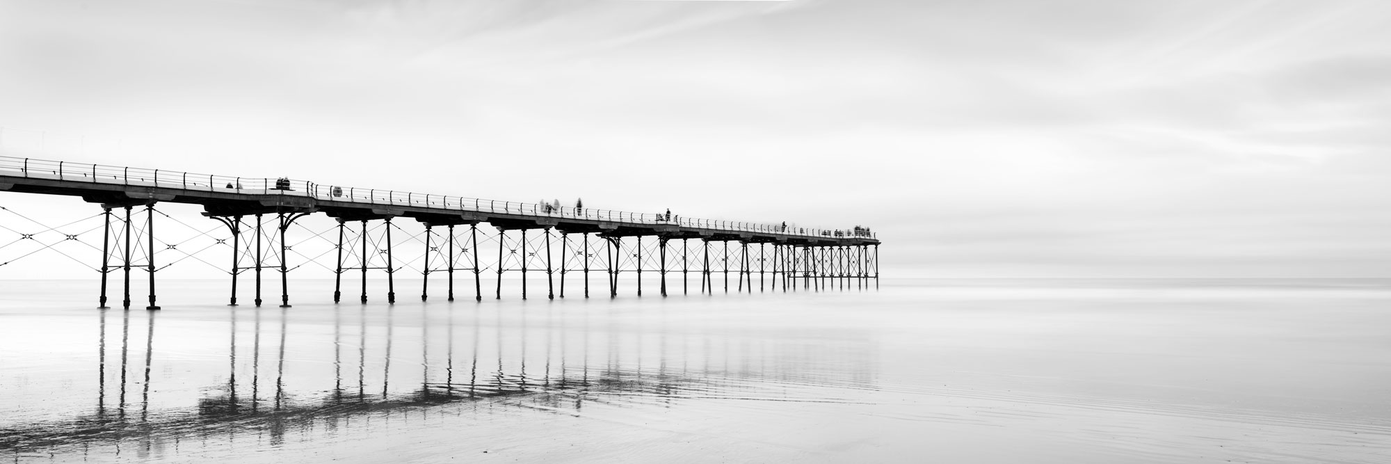 Panorama of Saltburn Poer Yorkshire in black and white