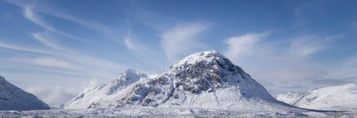 Panorama of the Stob Dearg mountain Buachaille Etive Mòr in winter Glencoe scotland