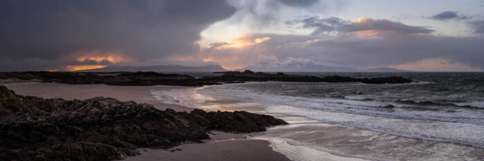 Panorama of Camusdarach Beach in the Scottish highlands