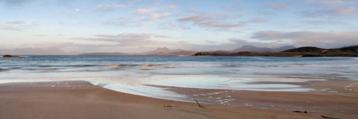 Panorama of Mellon Udrigle Beach and coast of the highlands in Scotland
