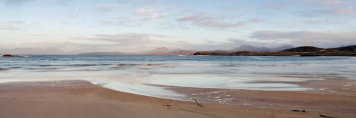Panorama of Mellon Udrigle Beach and coast of the highlands in Scotland