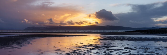 Panoramic framed print of sunset on Sands Beach in Applecross Scottish highlands