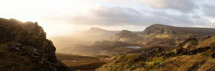 Panoramic Framed Print of the Trotternish Ridge at the Quiraing on the Isle of Skye in Scotland