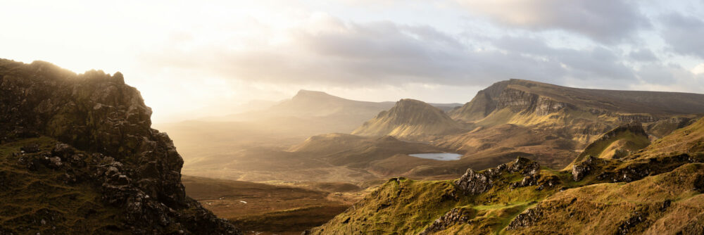 Panoramic Framed Print of the Trotternish Ridge at the Quiraing on the Isle of Skye in Scotland