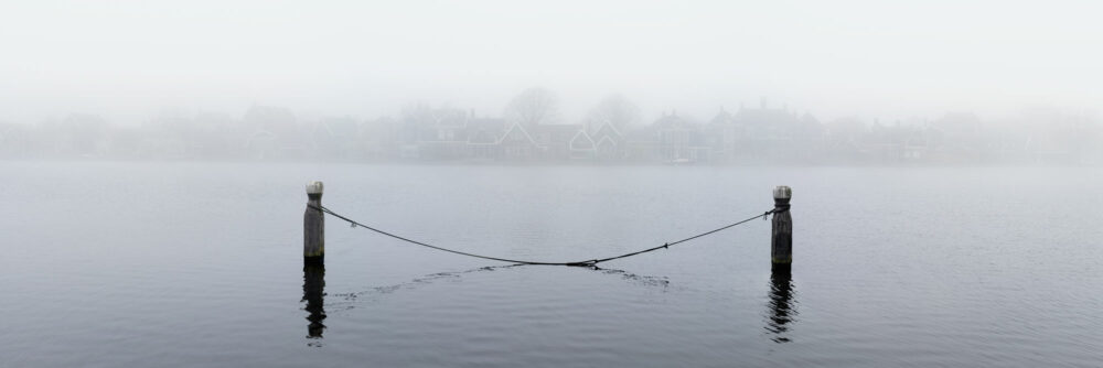 Panorama of Dutch houses on the river Zaan