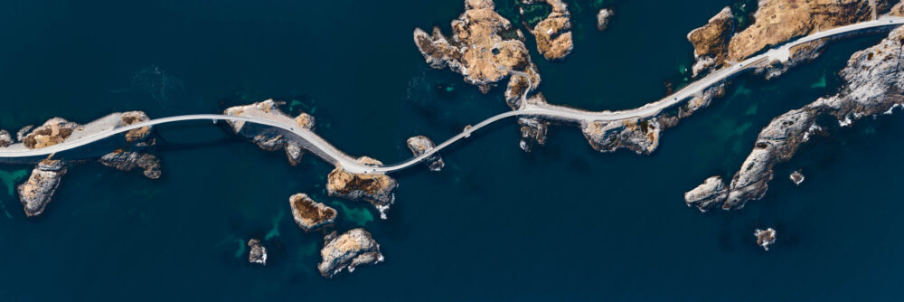 Aerial Panorama of The Atlantic Ocean road in Norway