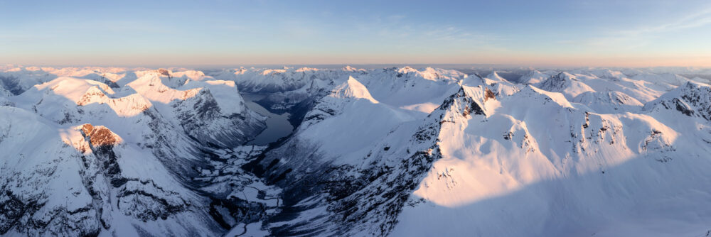 Panorama of Hjorundfjord and Norangsfjord fjords in Norway