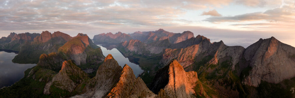 Aerial Panorama of Kjerkfjorden and Lofoten National Park