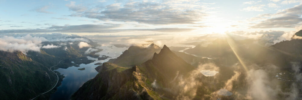 Aerial panorama of Møysalen National Park in the Vesterålen islands Norway