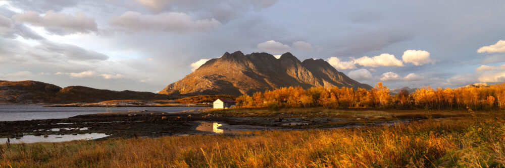 Panorama of Mjeldetinden in autumn in Bodo Norway