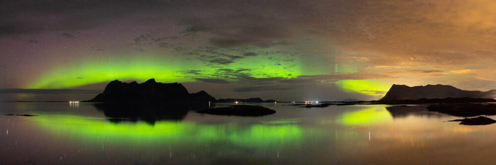 Panorama of the Aurora over Fugløyfjorden in Norway