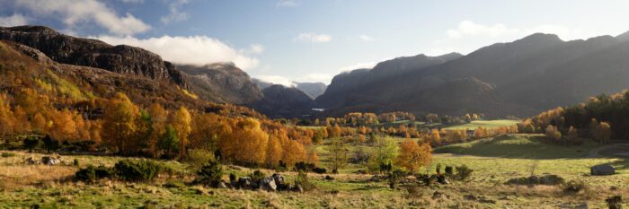 Panorama of Oltedal Valley in Autumn Rogaland Norway