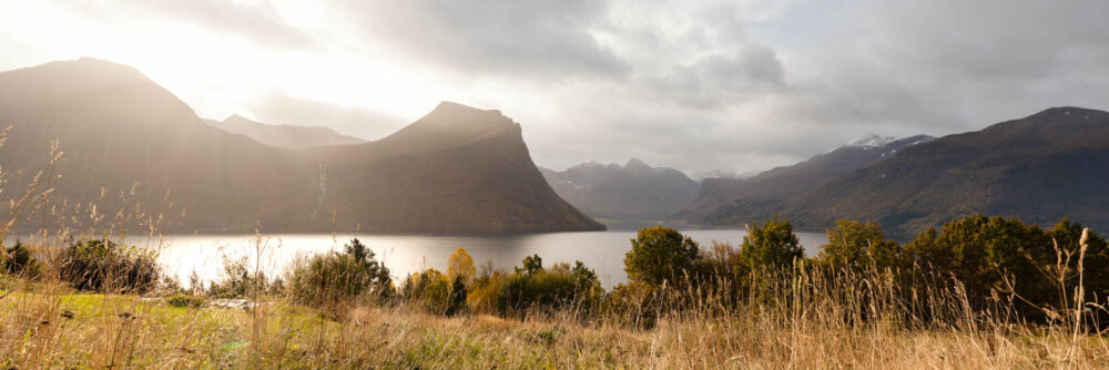 Panorama of Romsdalsfjorden in autumn in Norway