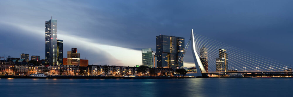 Panorama of Terrerdam and sunset in the Netherlands