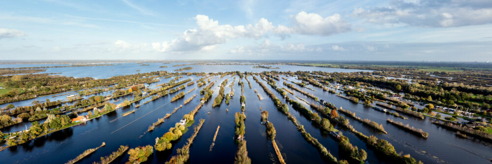 Aerial panorama of the Scheendijk Island Houses in Holland