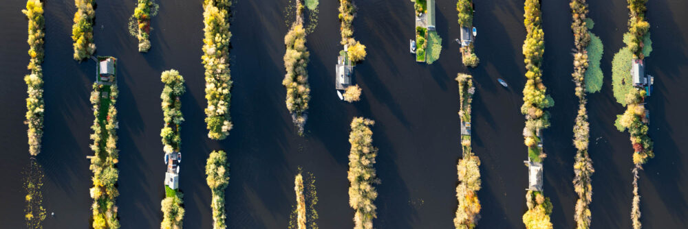 Aerial panorama of Scheendijk Houses houses in the Loosdrechtse Plassen Holland