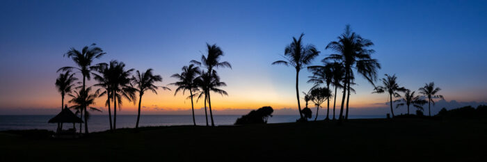 Panorama of a clear sky sunset on the Island of Bali in Indonesia