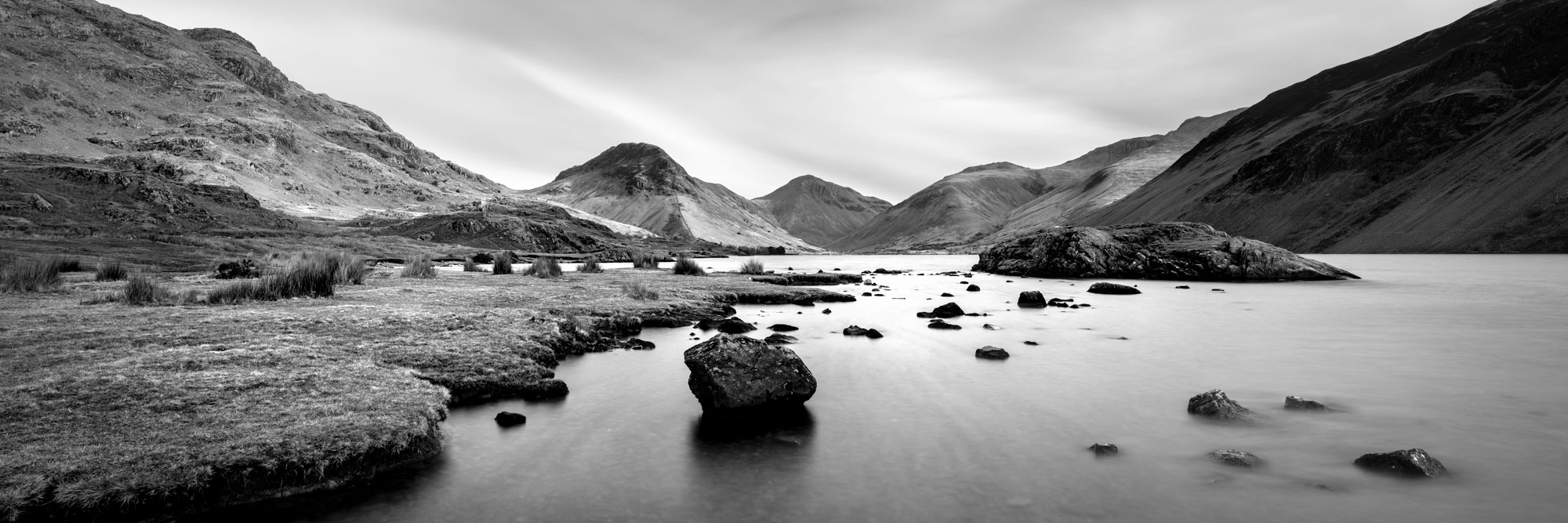 B&W Panorama of Wastwater Lake in Wasdale the Lake District