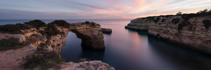 Panorama of an Arch in the Algarve at sunset Portugal